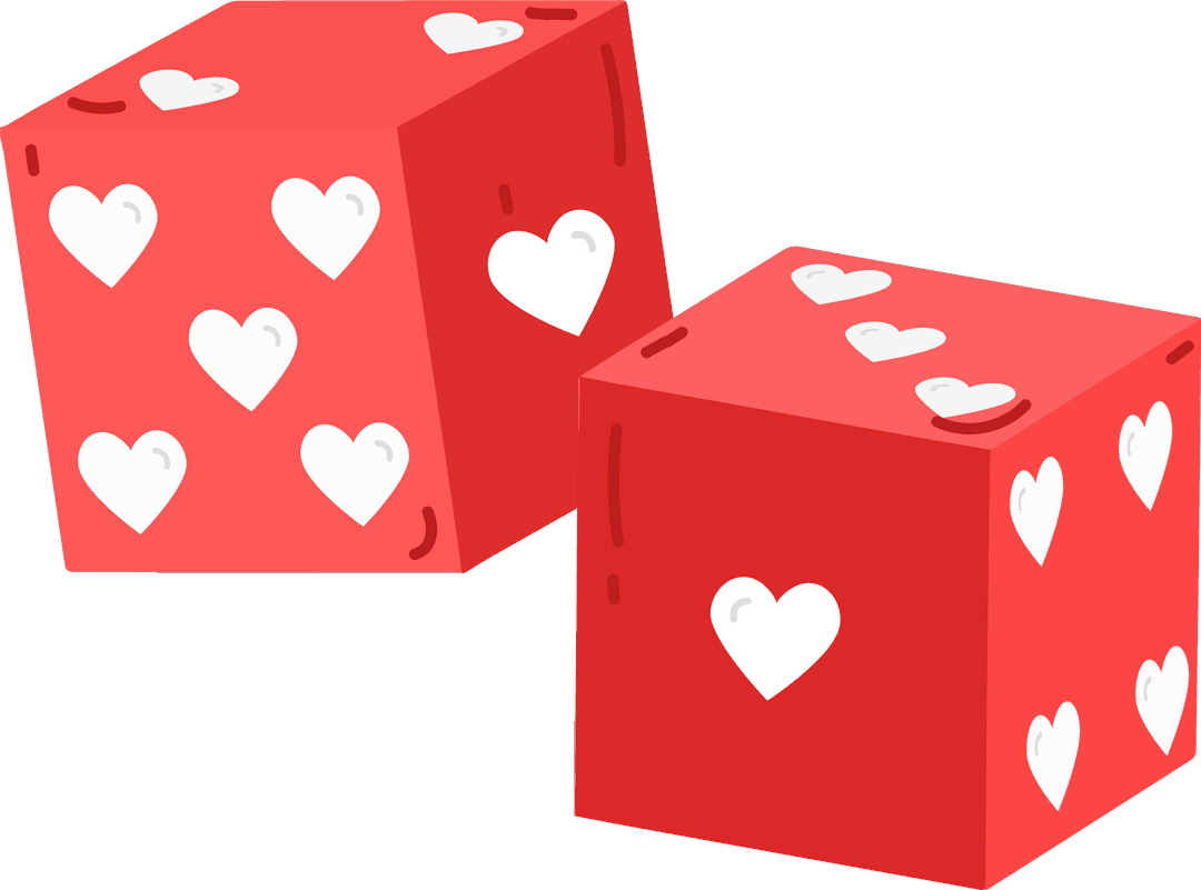 Floating 3D Red Cubes with White Hearts on Transparent Background