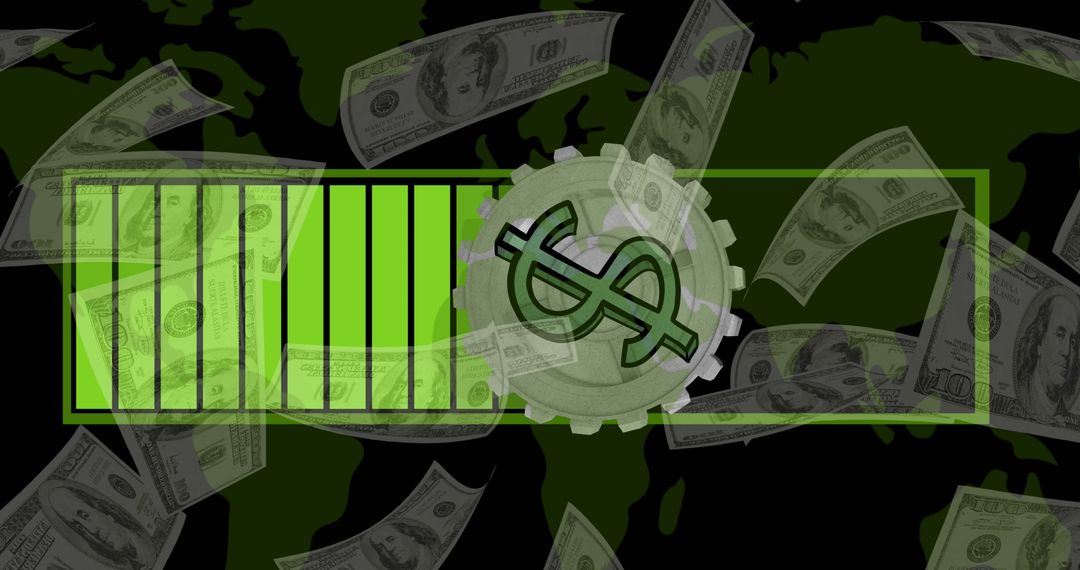 Dollar Symbols with World Map and Banknotes Background