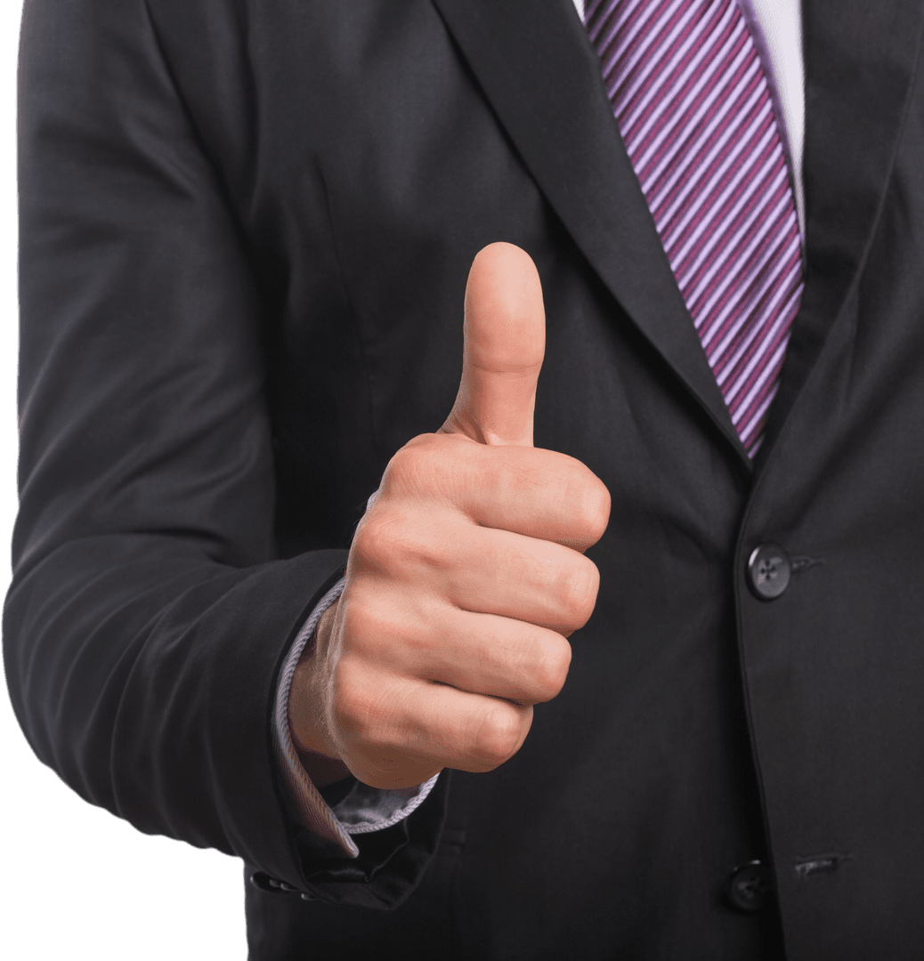 Businessman's Transparent Thumbs Up Gesture over White Background