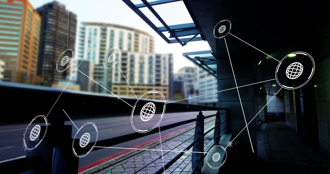 Digital Network Connections Over Cityscape for Data Processing