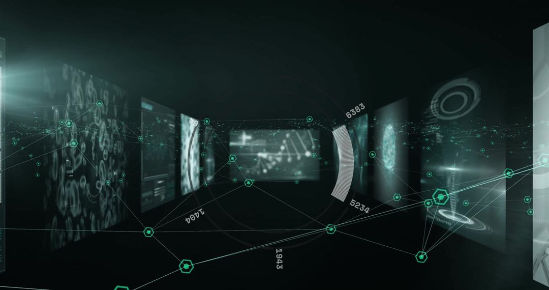 Futuristic Data Network with Digital Interface Screens