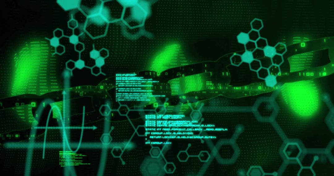 Digital Chemical Formula with Data Chain on Dark Background