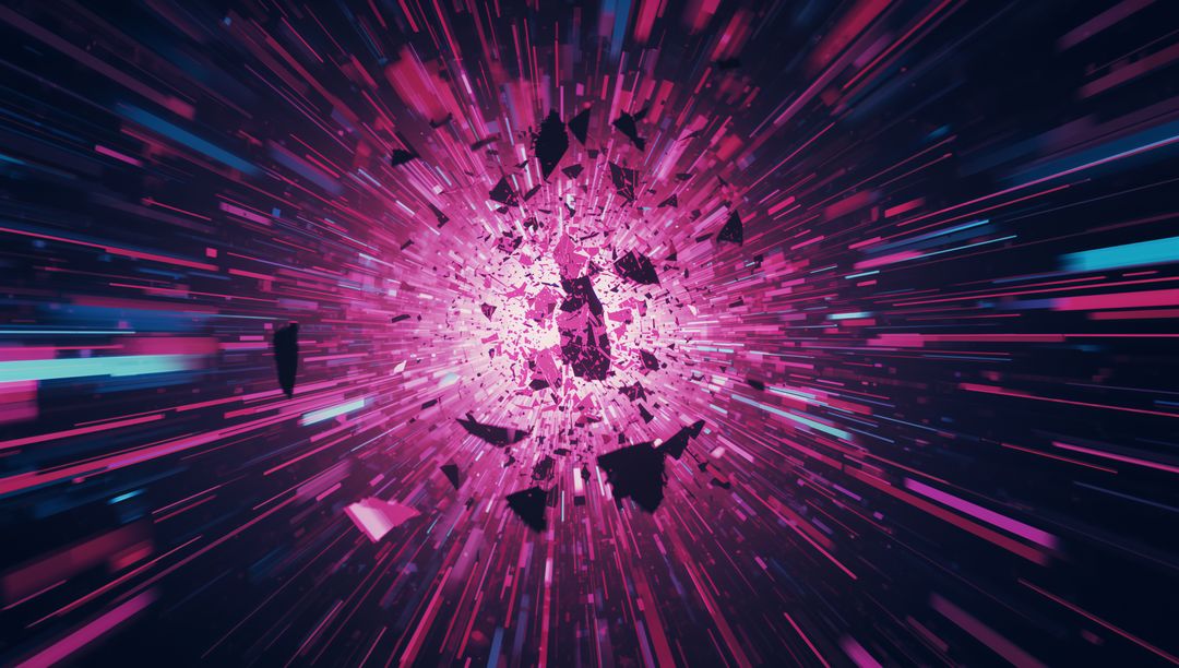 Hyperspace Burst with Neon Pink Shards and Light Beams