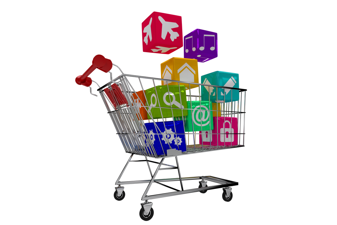 Transparent Shopping Cart with Media Icons Digital Illustration - Download Free Stock Images Pikwizard.com