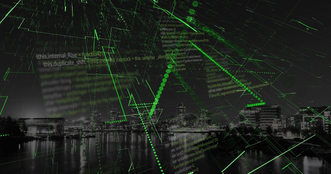 Digital Matrix Over Cityscape Representing Data Connectivity