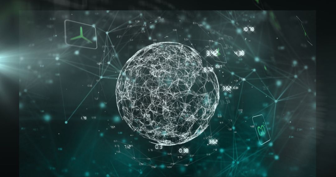 Futuristic Wireframe Globe with Abstract Data Elements