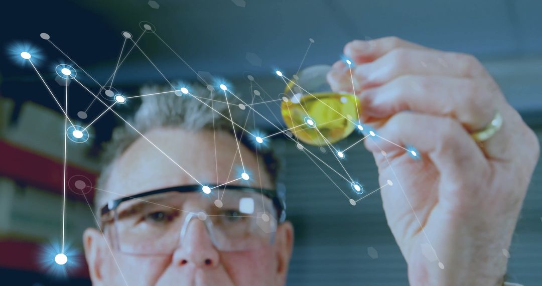 Caucasian Scientist Analyzing Liquid Data Connections