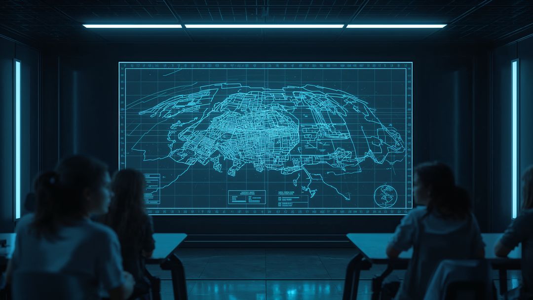 Analysts Observing Grid Map in High-Tech Control Room