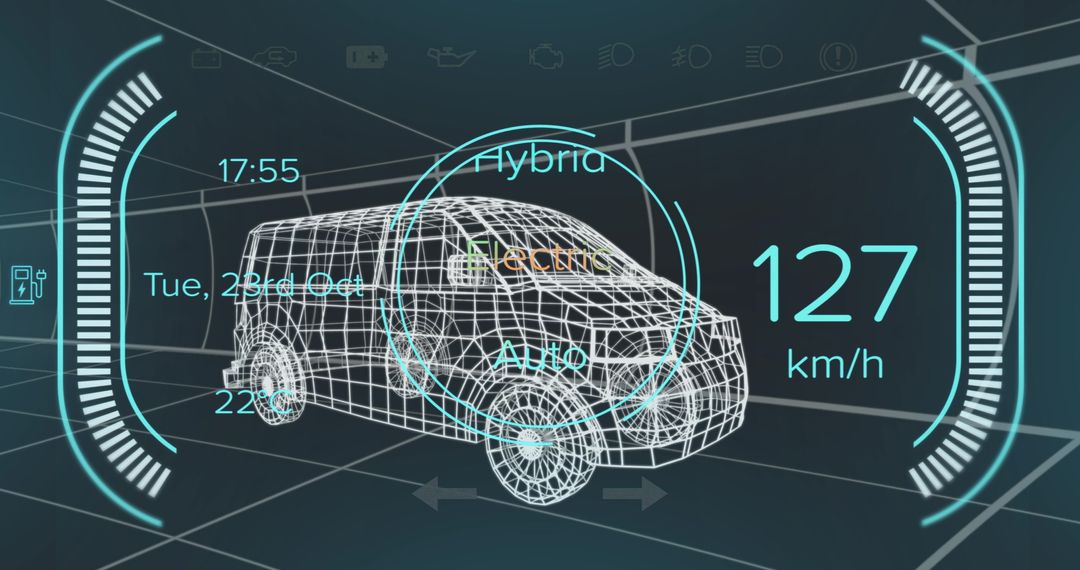 Futuristic Car Dashboard Interface with Digital Van Display