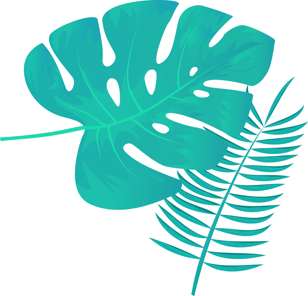 Vibrant Tropical Leaves on Transparent Background Flat Illustration