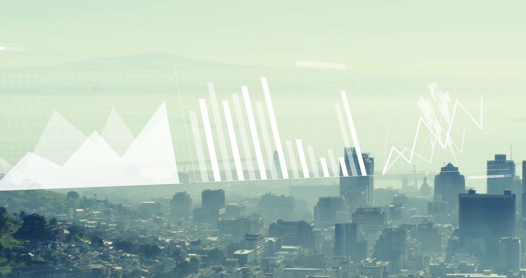 Global Finance Data Visualizations Overlaying Cityscape