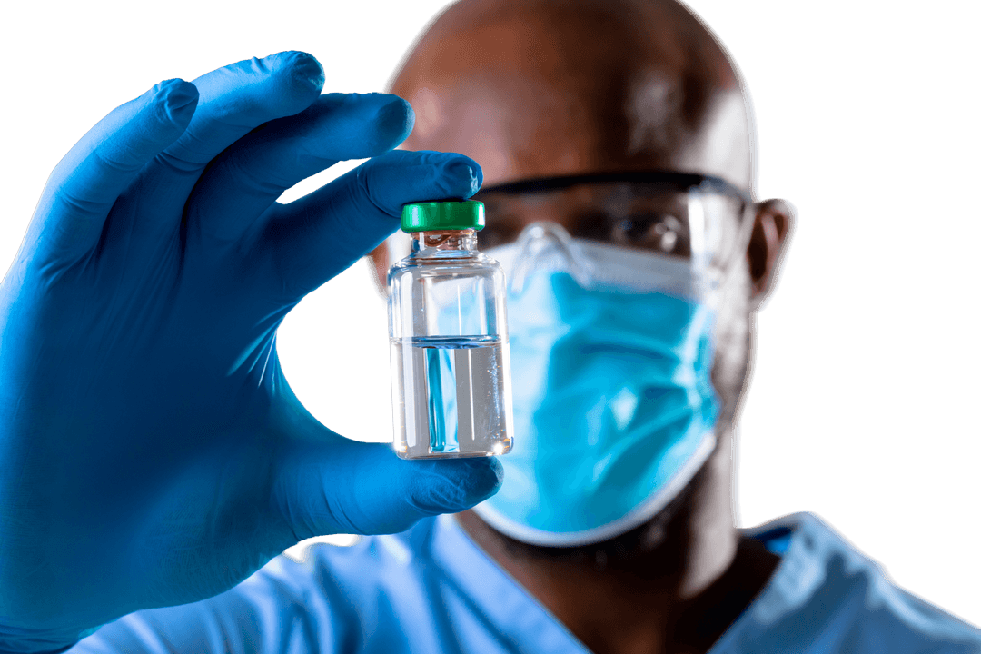 Transparent View of Health Worker With COVID-19 Vaccine Vial
