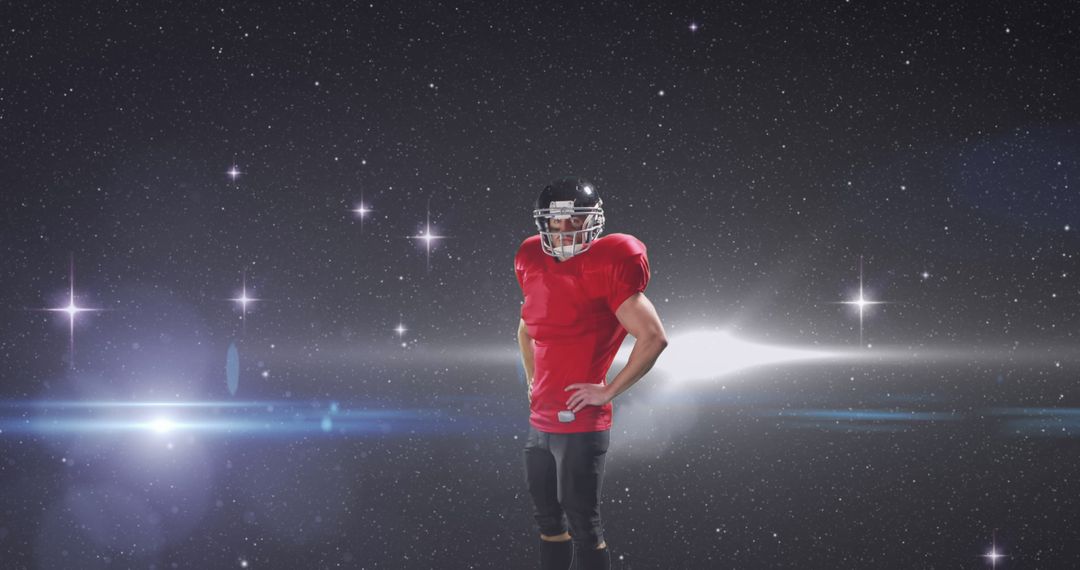 Rugby Player in Space with Stars and Light Trails