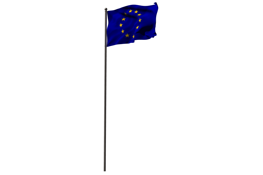 Transparent European Union Flag Waving on Flagpole