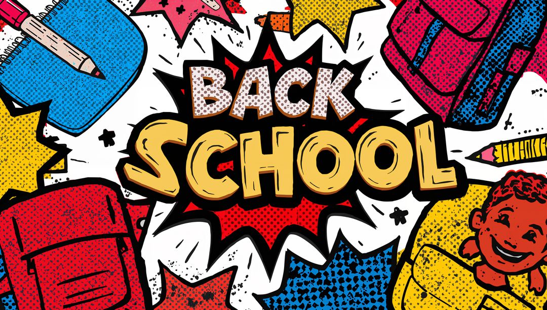 Dynamic Pop Art Back to School Illustration with Energetic Elements