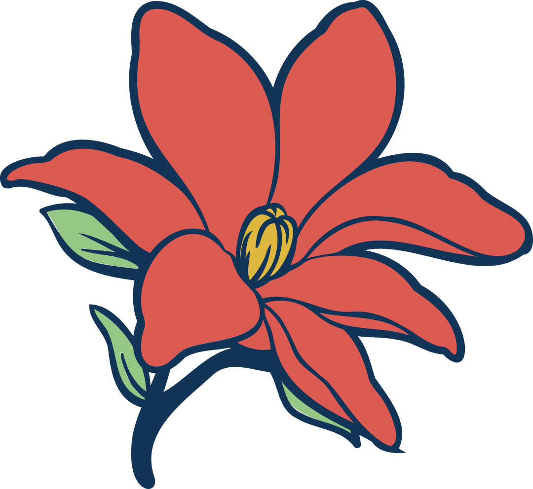 Bright Red Flower with Yellow Stamen on Transparent Background