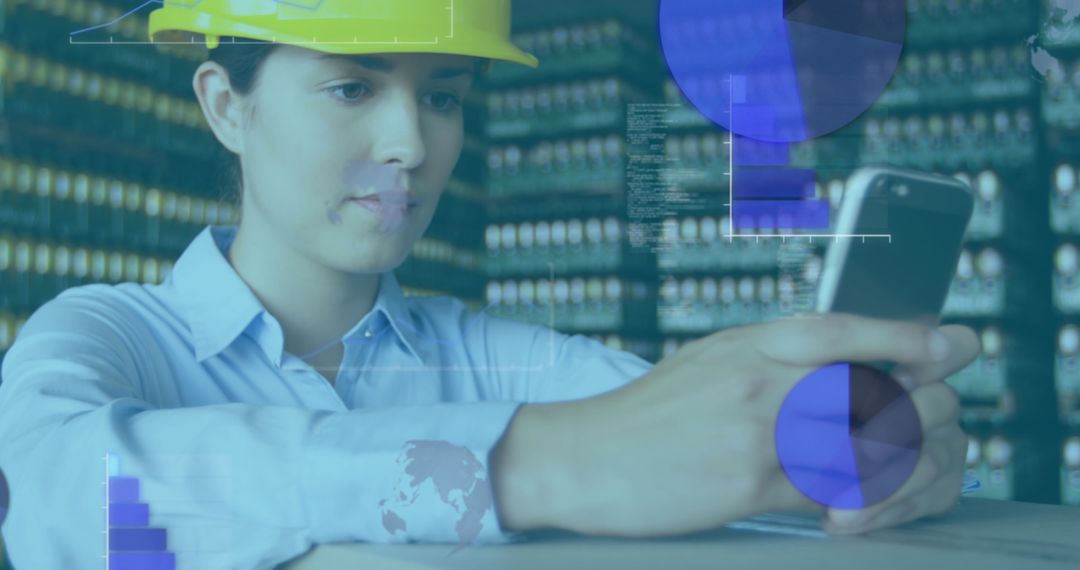 Woman in Hard Hat Integrating Technology in Warehouse Operations