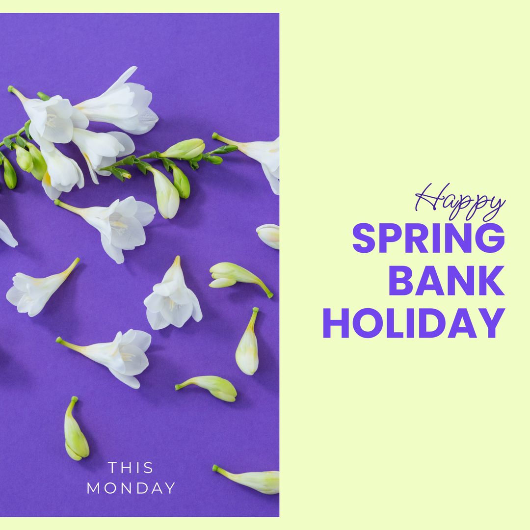 Spring Bank Holiday Greeting with White Flowers on Purple