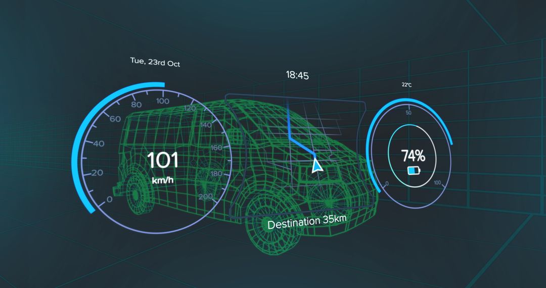 Futuristic Display Concept with Electric Van and Speedometer