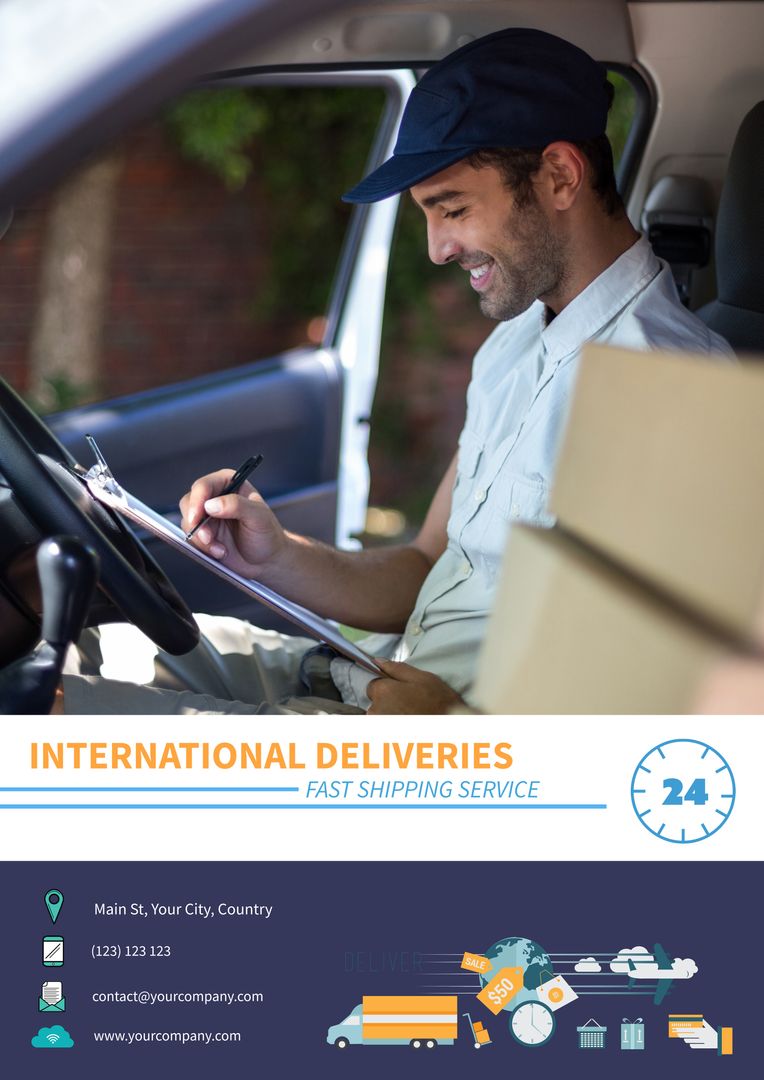 Smiling Courier Updating Delivery Route