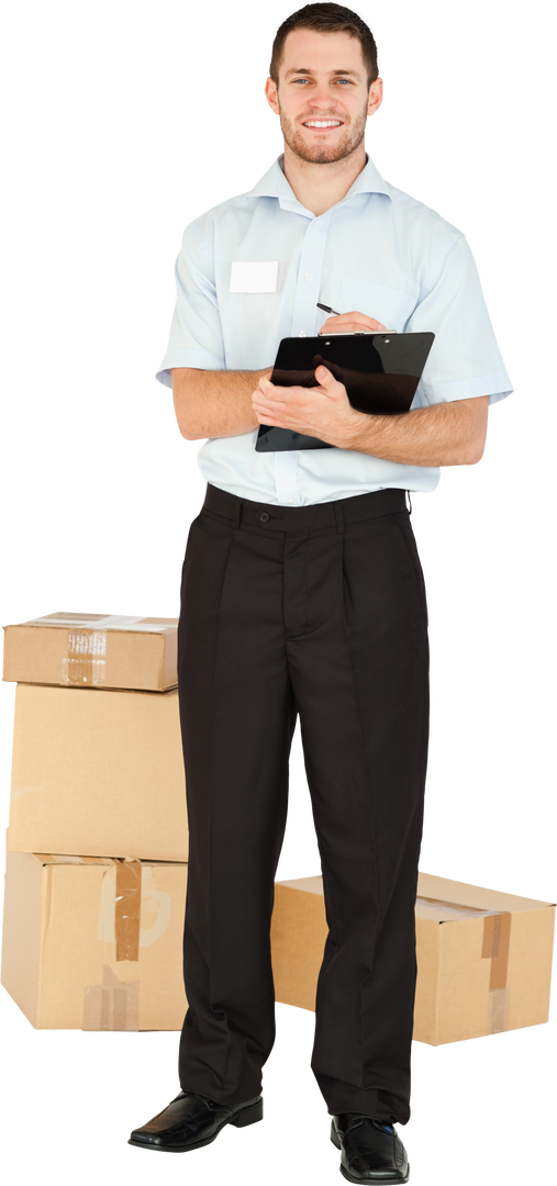 Young Post Employee Checking Parcel Delivery on Transparent Background - Download Free Stock Images Pikwizard.com