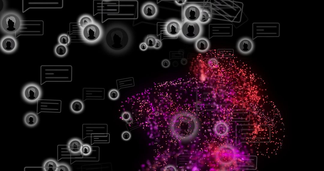 Digital Void with Chat Bubbles and Neon Particle Head Shape