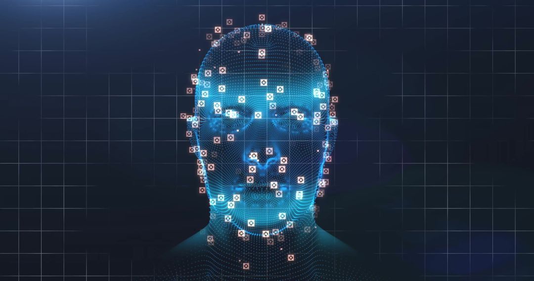 Digital Human Figure with Futuristic Data Processing Icons
