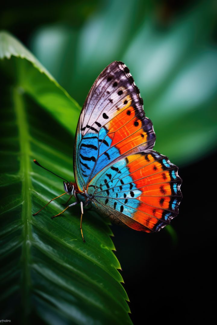 Colorful Butterfly Resting on Green Leaf - Free Images, Stock Photos and Pictures on Pikwizard.com