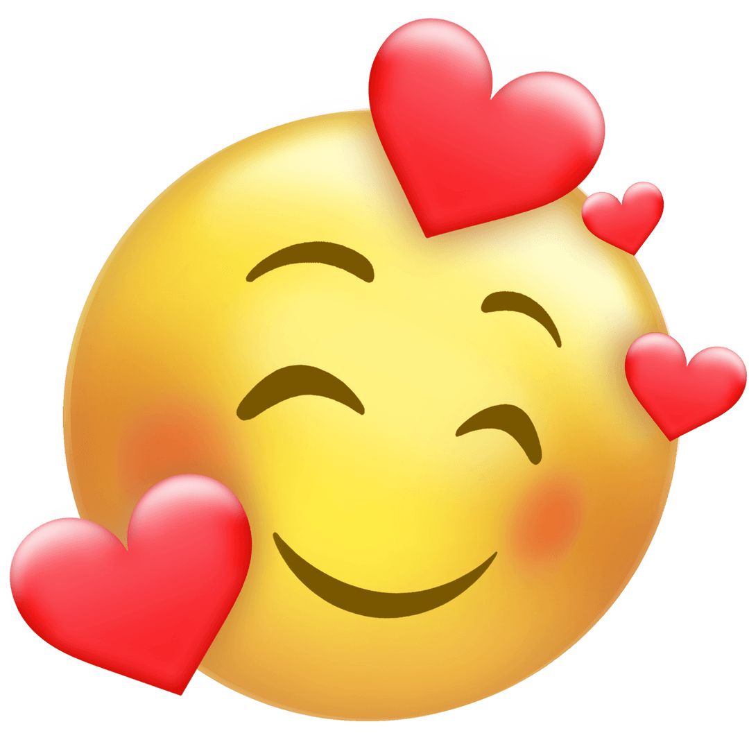 Smiling Emotion Emoji Surrounded by Glowing Red Hearts