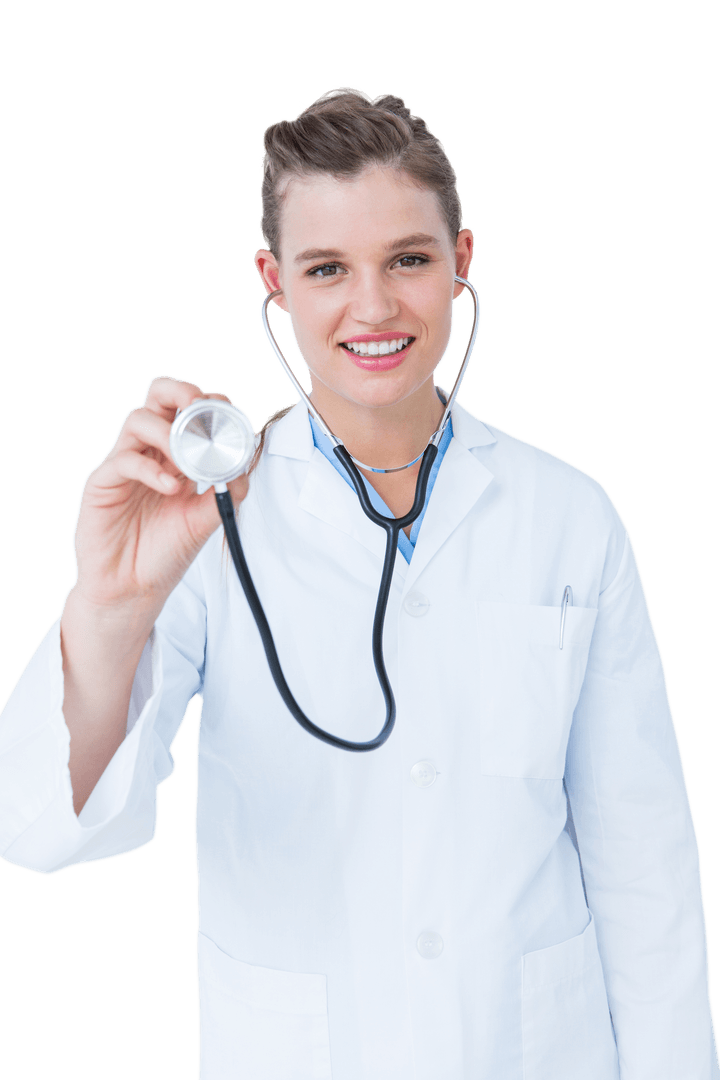 Transparent Background Happy Female Doctor with Stethoscope
