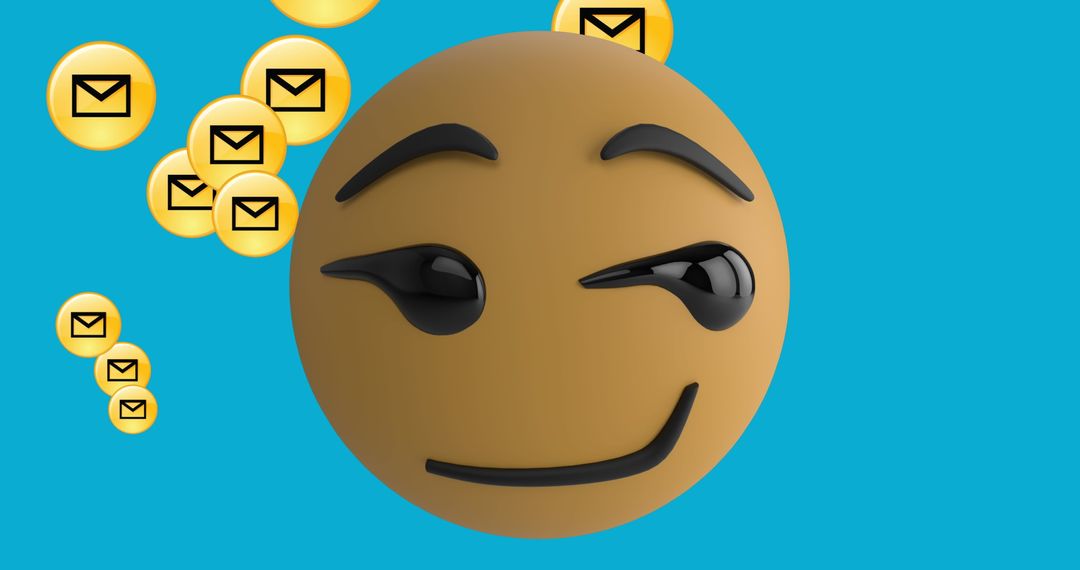 Smirk Face Emoji with Floating Message Icons on Blue Background