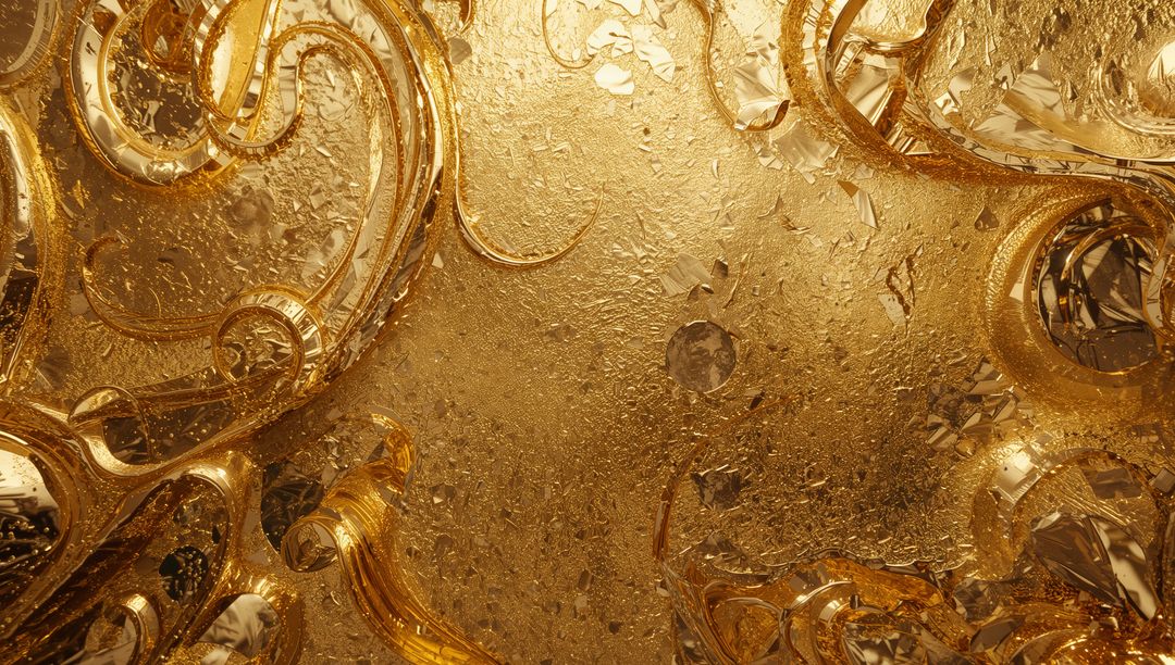 Swirling Golden Ribbons with Metallic Filigree in Abstract Flam