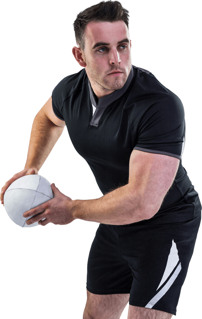 Determined Rugby Player Throwing Ball Transparent Background