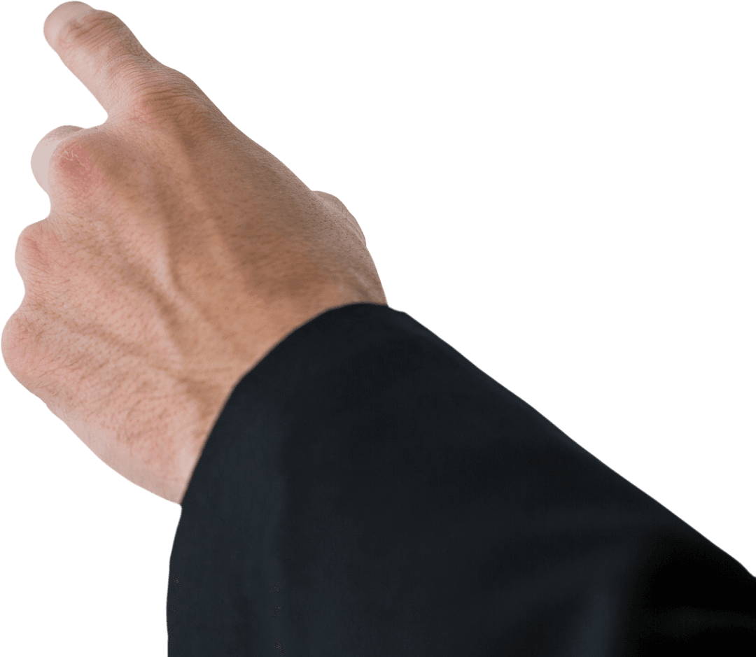 Caucasian Businessman's Hand Pointing on Transparent Background
