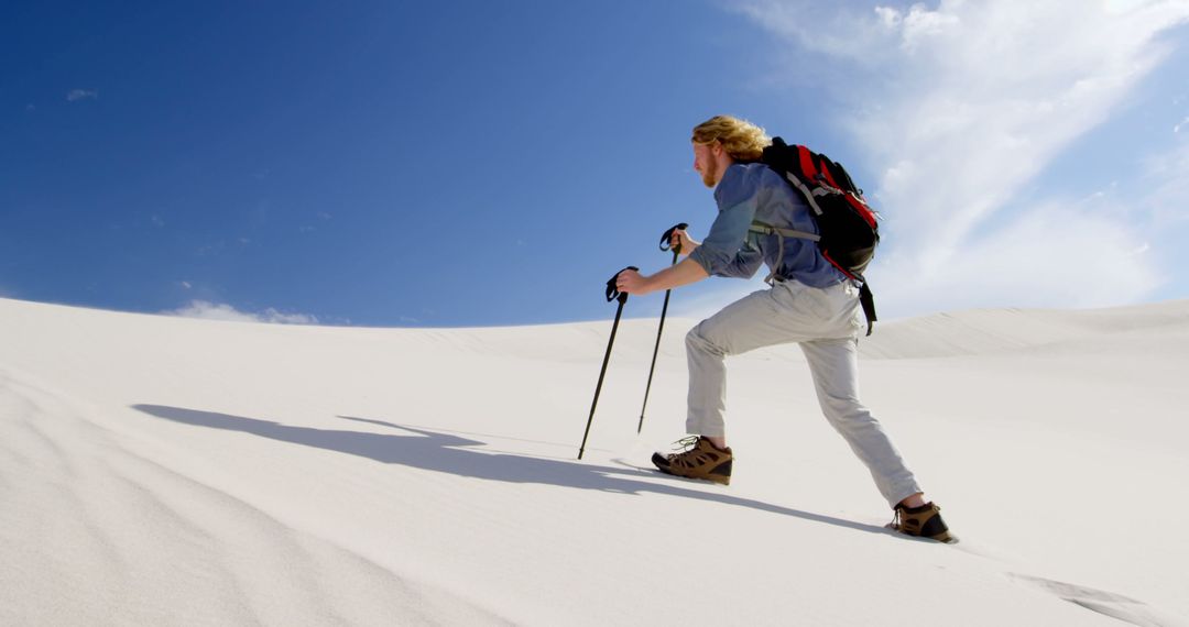 Man Hiking Desert Sand Dune Adventure