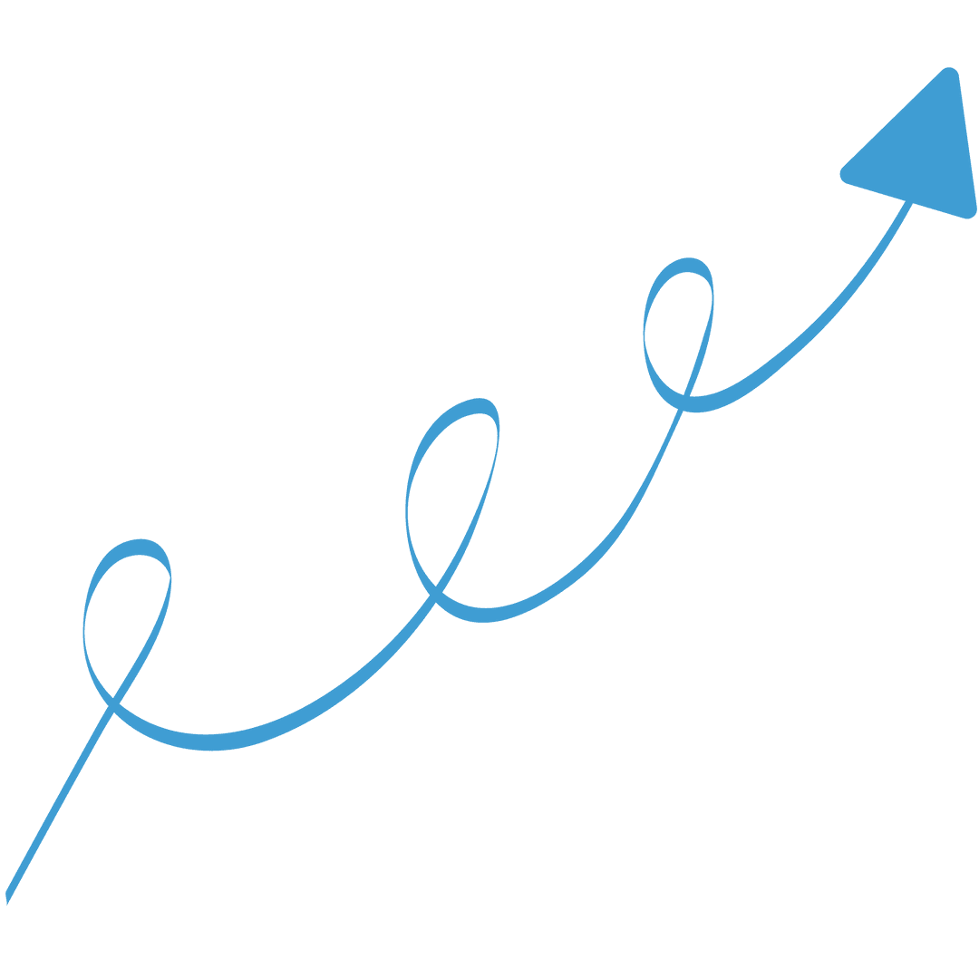 Blue Curved Arrow Path on Transparent Background