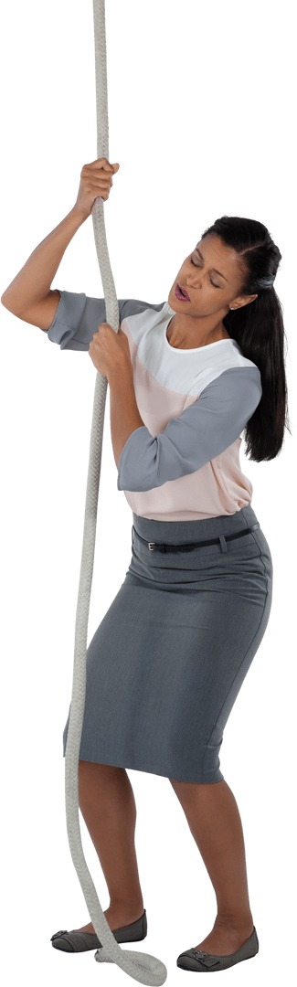 Transparent Image Biracial Businesswoman Pulling Rope Effort