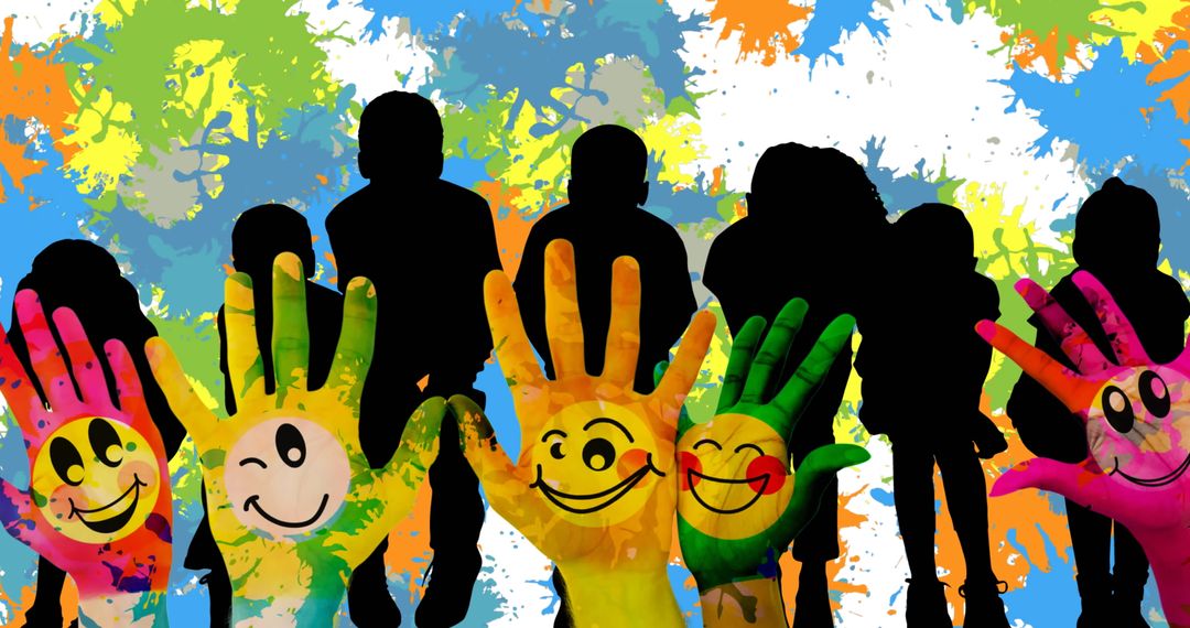 Vibrant Expression of Children's Joy with Painted Smiley Hands