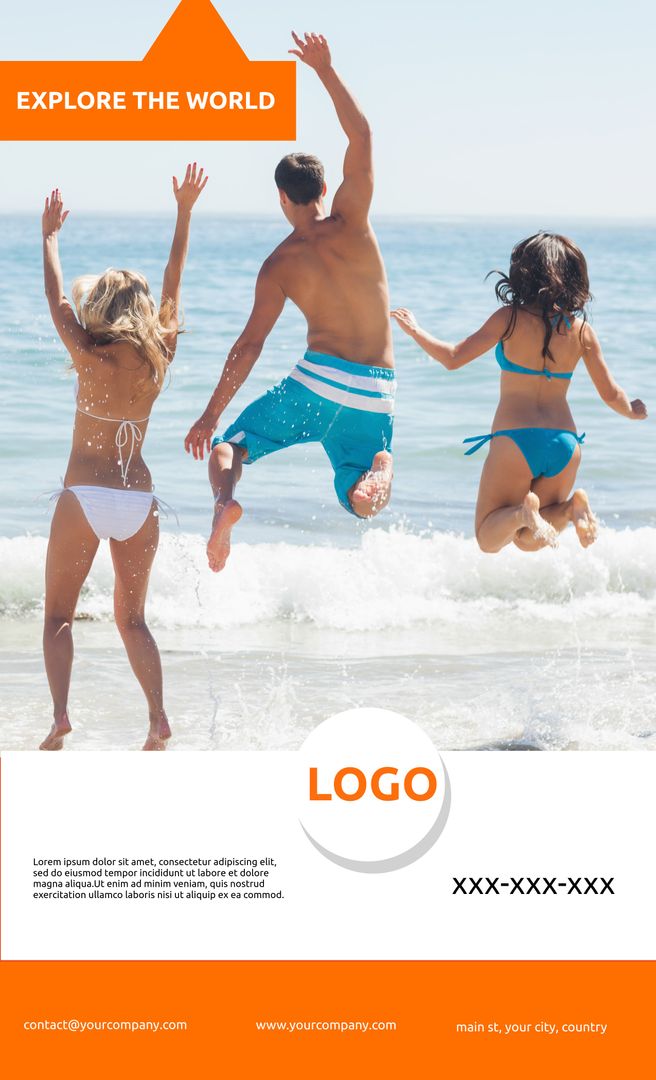 Joyful Beach Adventure with Friends Leaping into the Sea