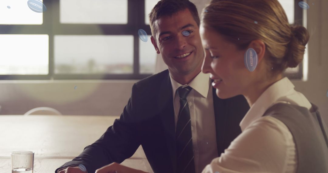 Professional Business Meeting with Digital Interface Overlay