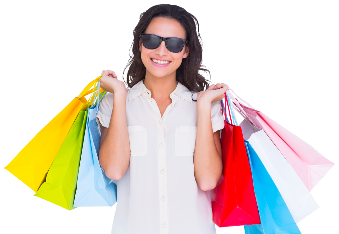 Transparent smiling woman with shopping bags having successful shopping day - Download Free Stock Images Pikwizard.com