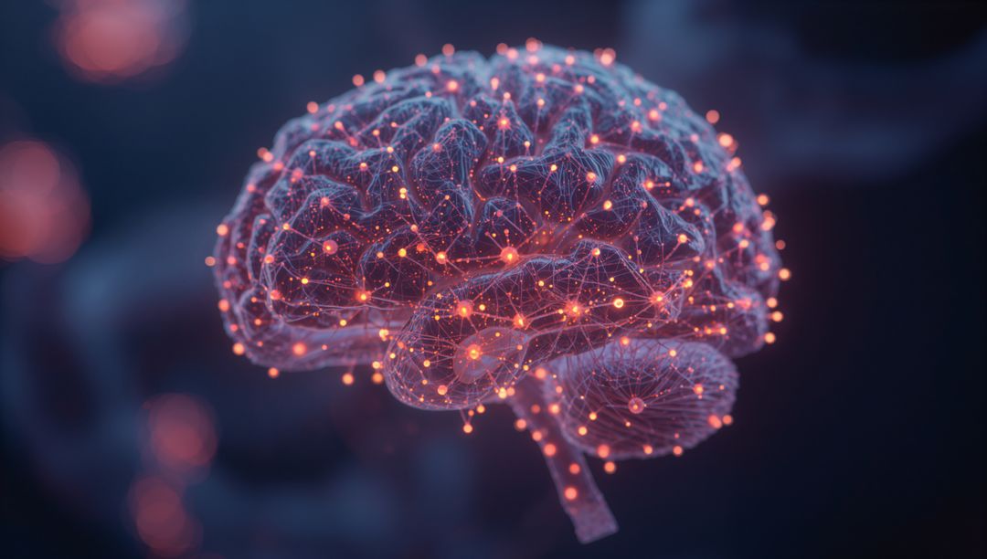 3D Translucent Brain with Glowing Neural Networks