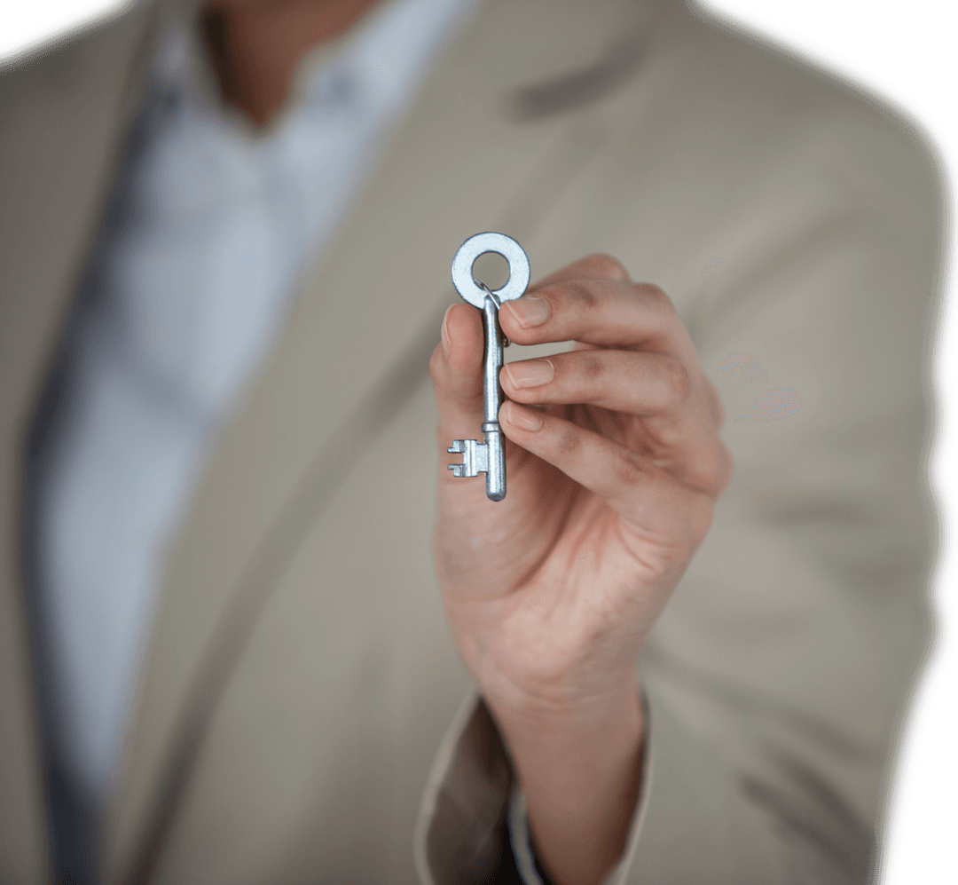 Business Executive Holding Transparent House Key Concept