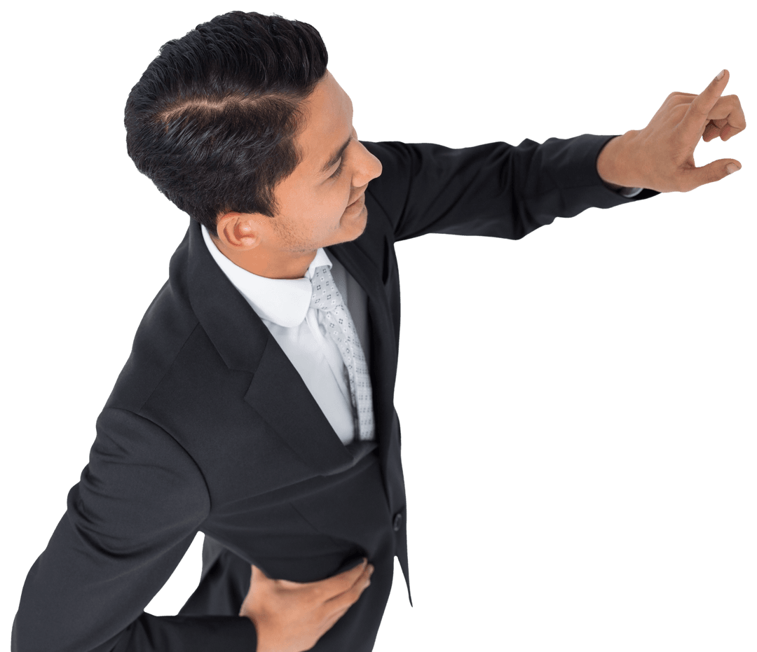 Confident Businessman Pointing Gesture Transparent Background