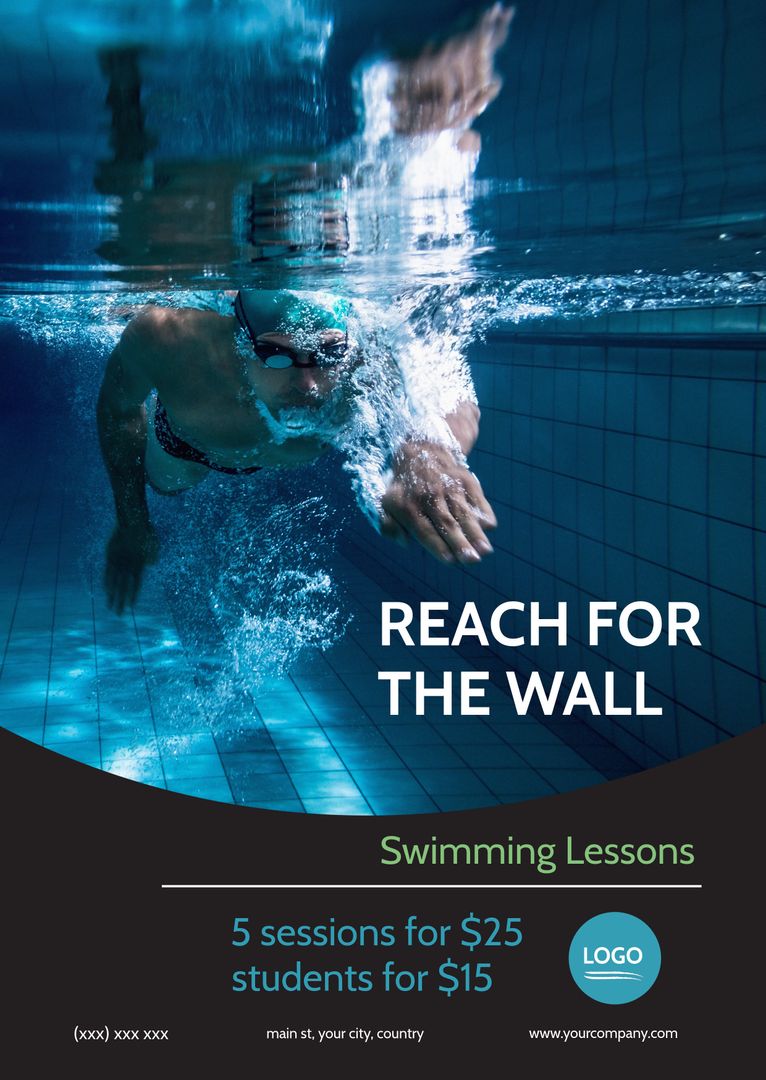 Serious Competitive Swimmer Reaching for Wall Underwater - Download Free Stock Templates Pikwizard.com