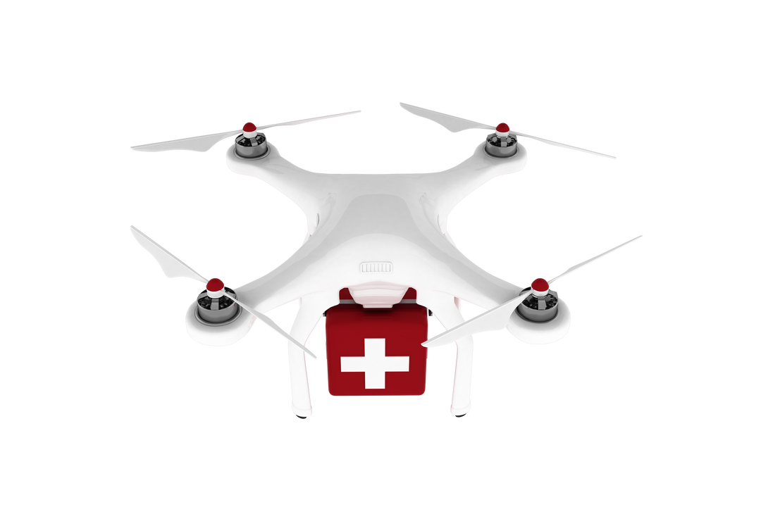 Transparent drone with first aid kit shows aerial medical delivery service - Download Free Stock Images Pikwizard.com