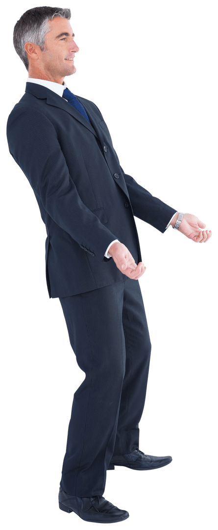 Confident Businessman Gesturing on Transparent Background