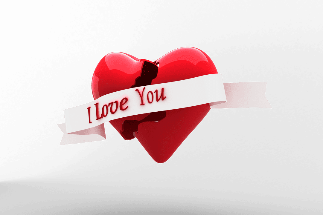 Red Heart with Love Message on Transparent Background