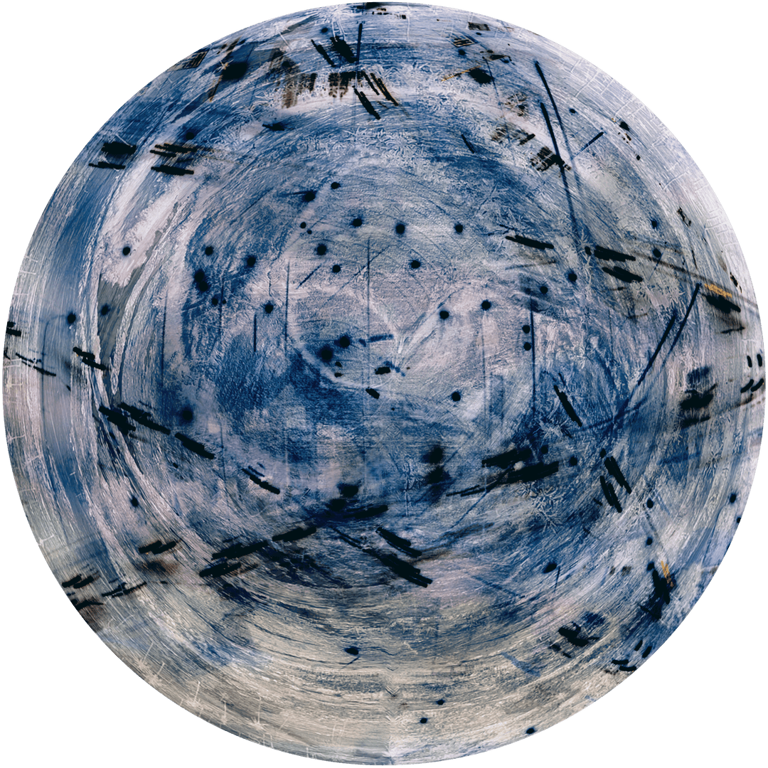Abstract Transparent Blue Globe with Black Patterns and Brush Strokes
