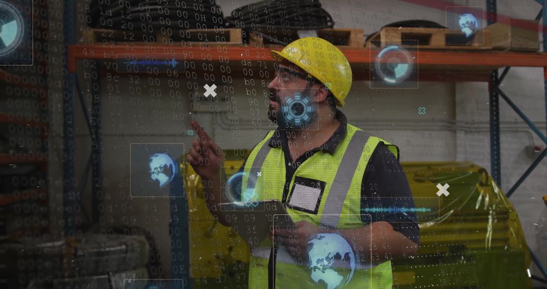 Warehouse Worker Utilizing AR Technology for Inventory Management